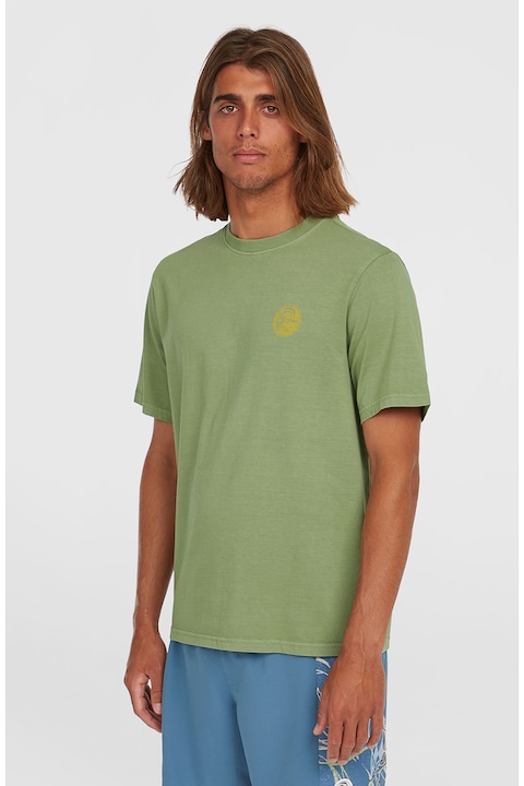 O'Neill, Tricou de bumbac cu imprimeu grafic pe spate, Galben pal, Verde spranghel, L