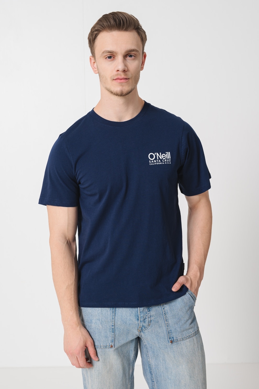 O'Neill, Tricou cu decolteu la baza gatului si logo pe piept, Alb optic, Bleumarin, L