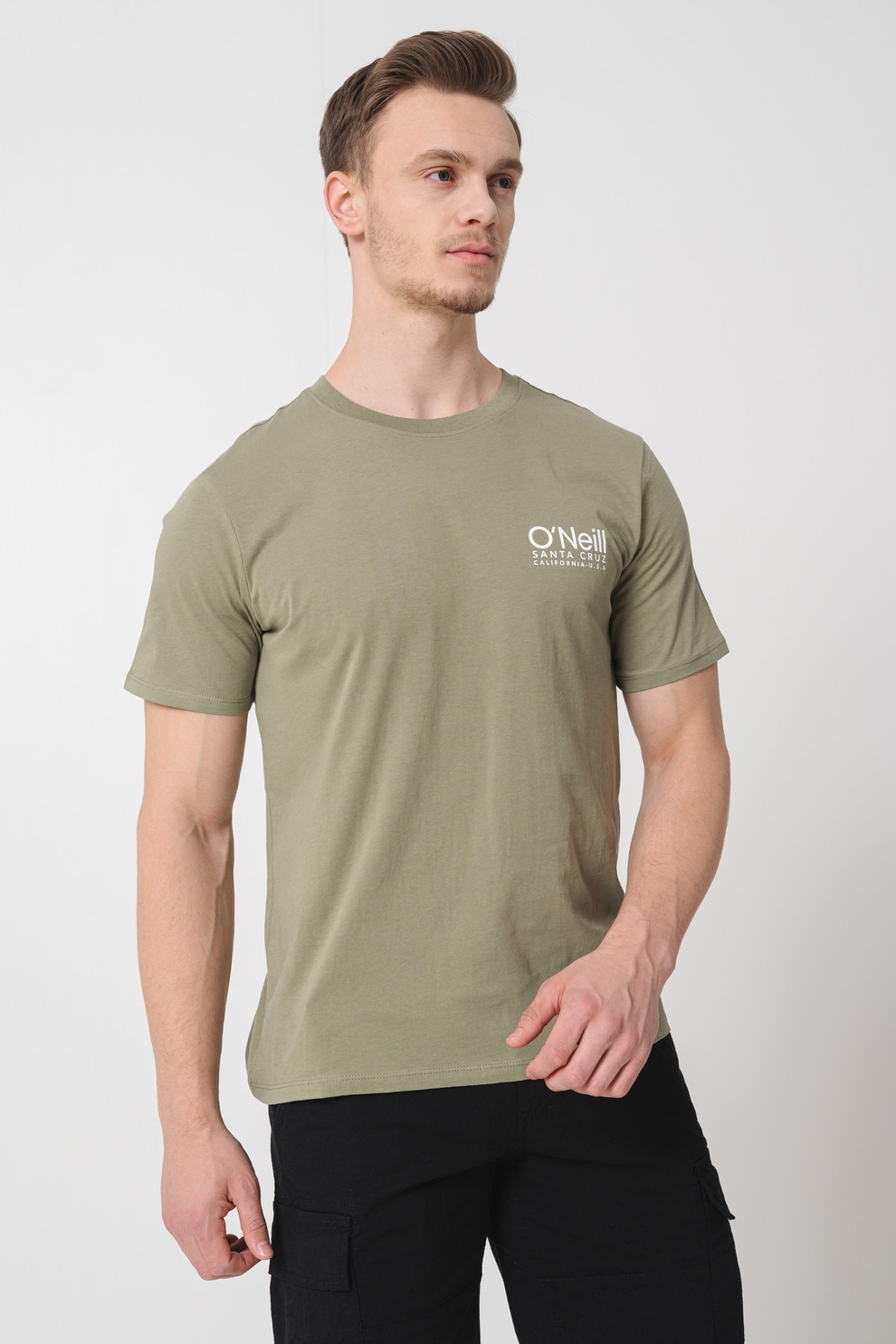 O'Neill, Tricou cu decolteu la baza gatului si logo pe piept, Verde pal, Alb optic, L