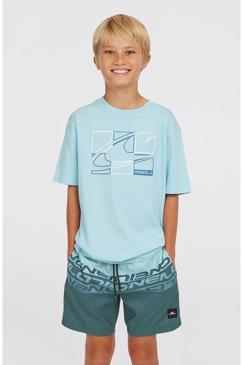 O'Neill, Pantaloni scurti de baie cu imprimeu logo, Albastru pastel, Albastru petrol, 128 CM
