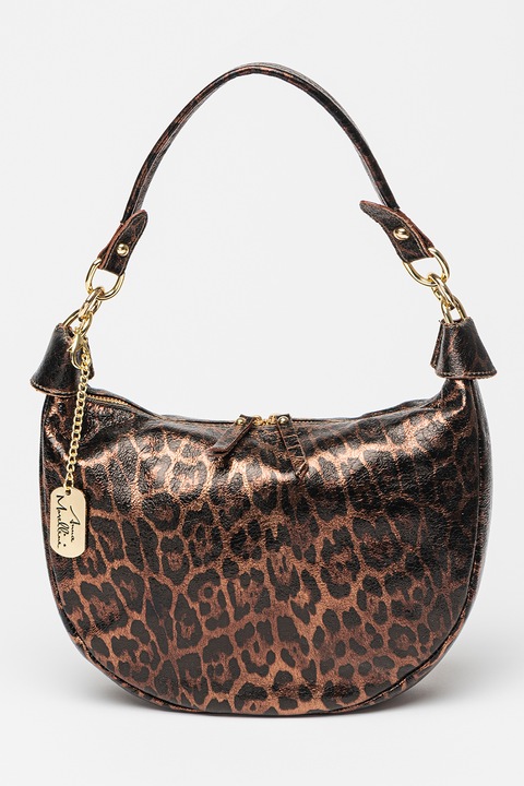 Anna Morellini, Кожена чанта през рамо с принт, Златист, Черен