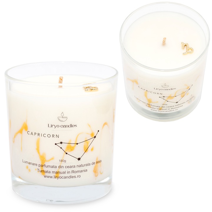 Lumanare parfumata Zodiac Capricorn, din ceara soia 100% naturala, Liryo Candles, 180g - parfum White Flowers