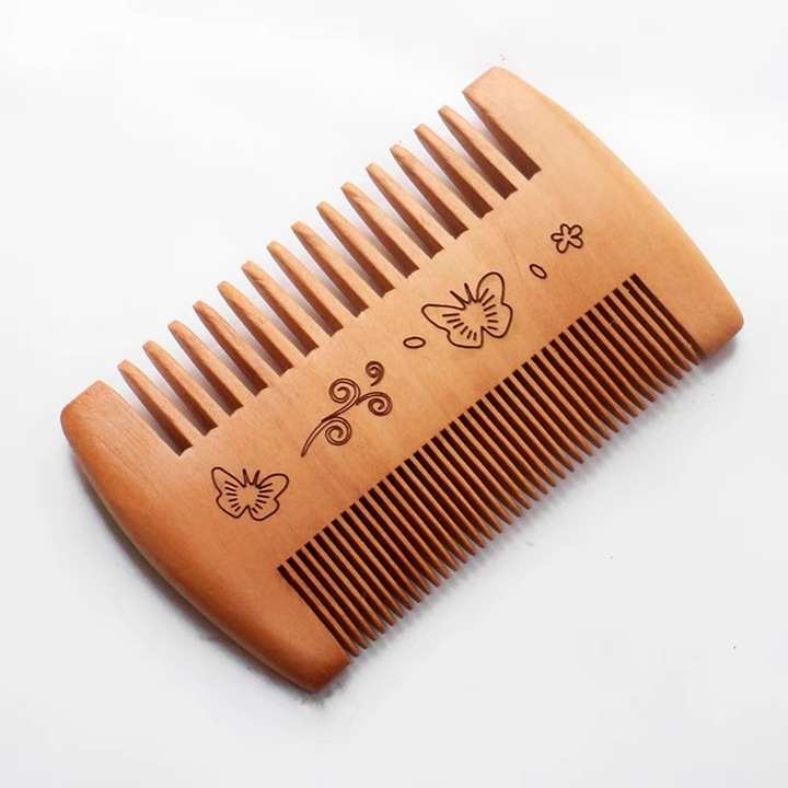 Pieptene portabil pentru ingrijirea parului pentru barbati, dinti fini ultra-densi si design dinti largi, masaj antistatic, uz casnic de calatorie, lemn natural, 100 mm x 55 mm Lemn