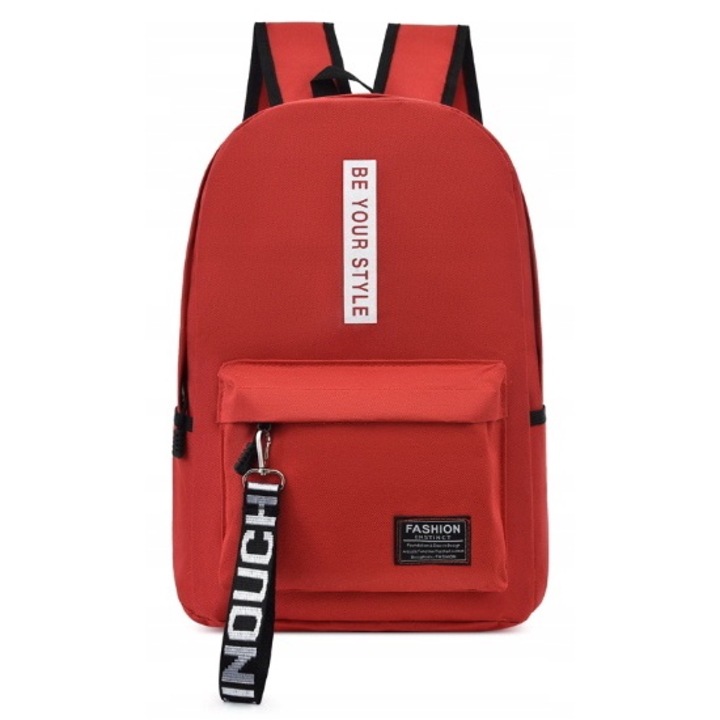 Дамска раница, Dabola, Универсална, Юношеска, Туристическа, 38 х 26 х 10 см, С регулируеми презрамки, Основно отделение с цип, Преден джоб, Два странични джоба за вода и дръжки, Червена