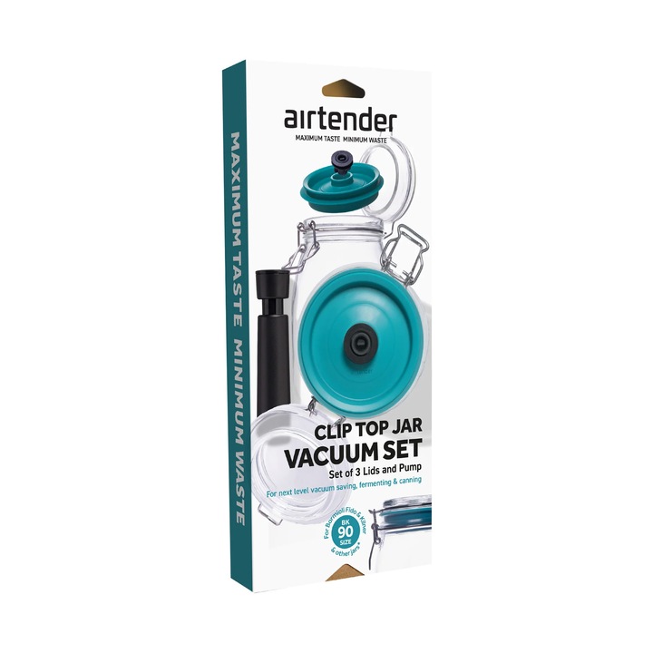 Capac cu vid pentru borcan cu clip 90BK Airtender - set 3 capace cu pompa