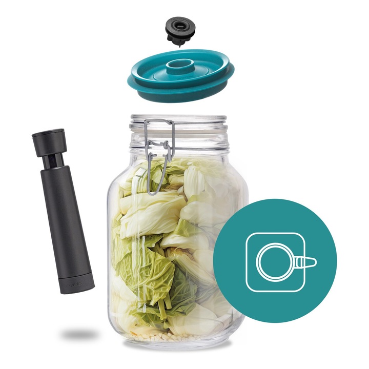 Set 3 borcane BORMIOLIO patrate cu clip de 2 litri, capace vid, pompa AIRTENDER