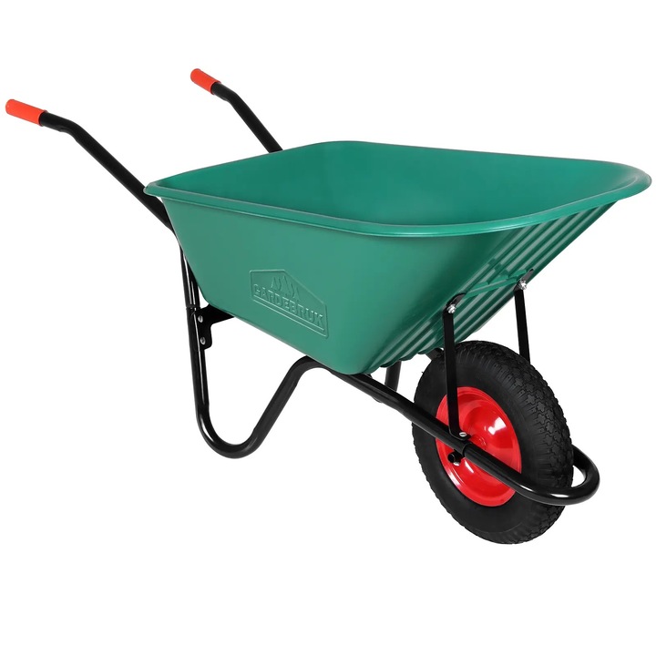 Roaba Gardebruk, capacitate 250 kg, volum 100 L, roata Ø 40 cm, cadru din otel, cuva din polipropilena, Verde/Negru
