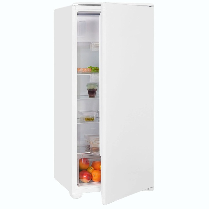 Exquisit beépített hűtőszekrény, teljes űrtartalom 181 liter, magasság 123 cm, 4 csillagos fagyasztó, No Frost, SuperCool mód, zöldség-gyümölcs rekesz, 4 üvegpolc, LED belső világítás, mechanikus hőmérséklet szabályzó, állítható lábak, fehér