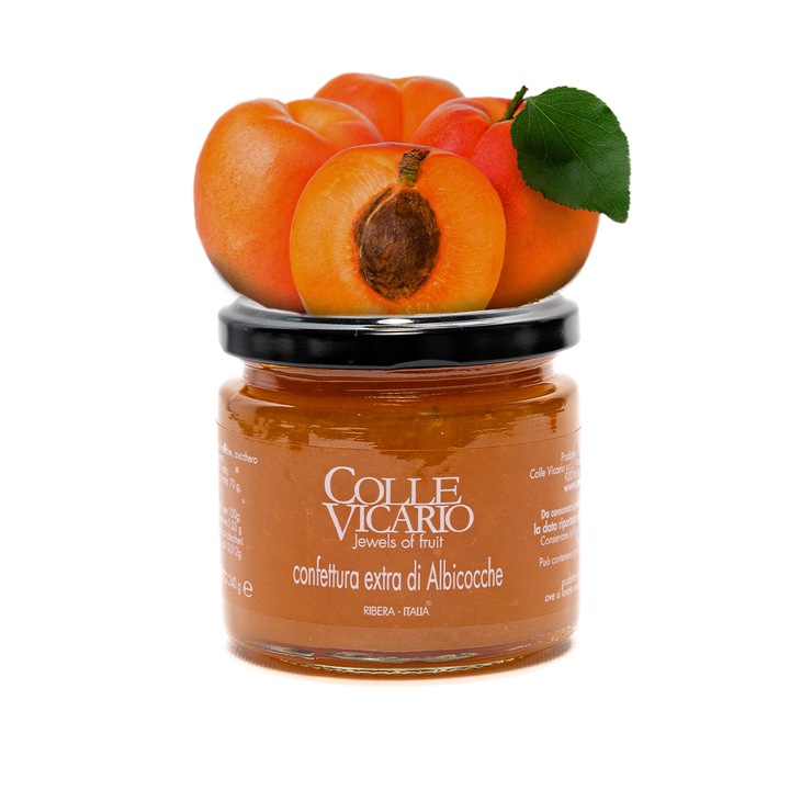 Dulceata de caise din Sicilia, Colle Vicario, 240g, aroma intensa, culoare portocalie