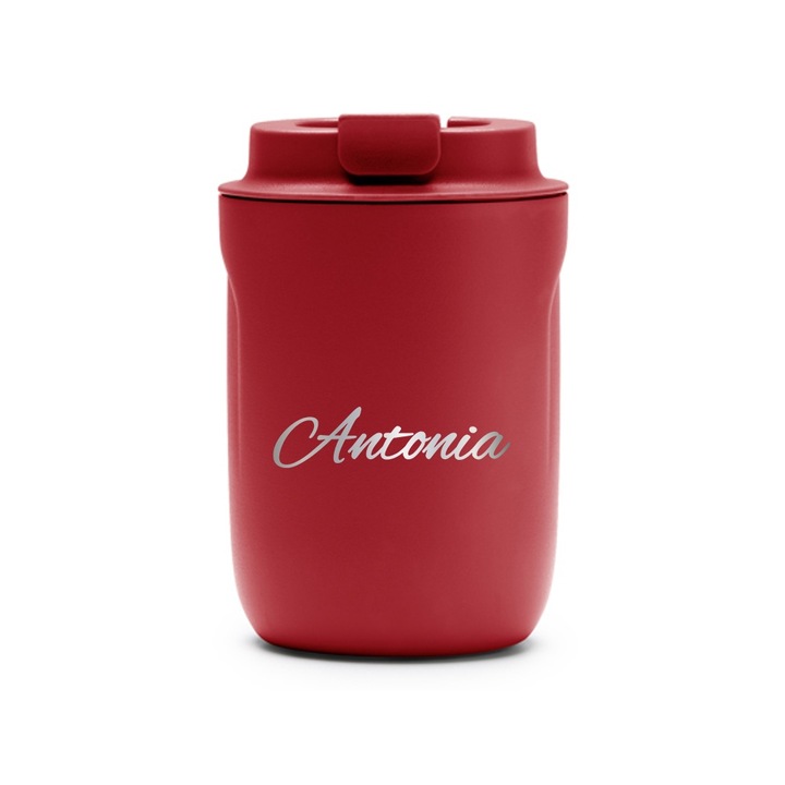 Термос чаша Intelli® Travel Mag Tanik, персонализирана с име Антония, без BPA, поддържа напитката гореща или студена, вместимост 250 ml, червена, 1878337 TaR 65