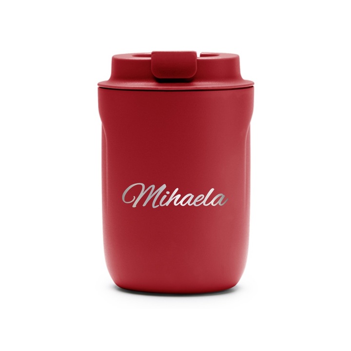 Термос чаша Intelli® Travel Mag Tanik, персонализирана с име Михаела, без BPA, поддържа напитката гореща или студена, вместимост 250 мл, червена, 1878337 TaR 70