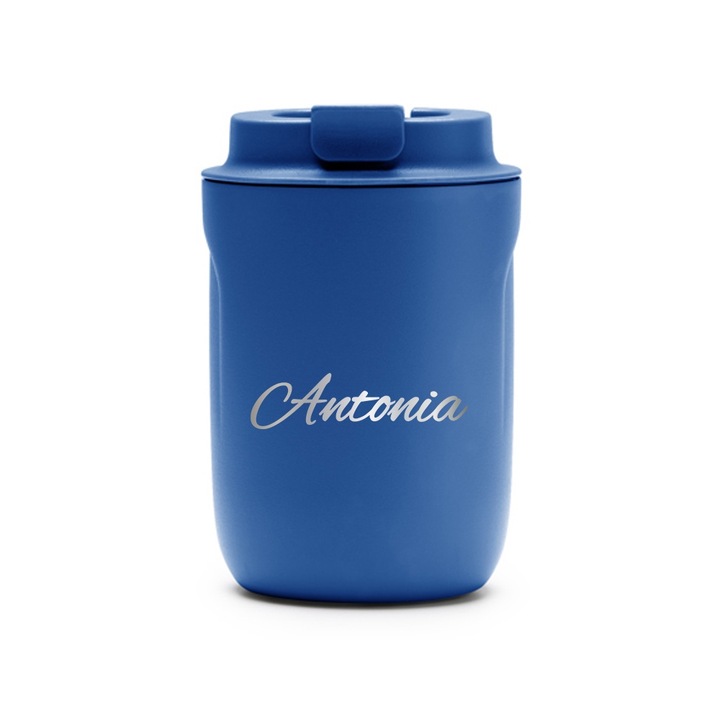 Термос чаша Intelli® Travel Mag Tanik, Персонализирана с име Антония, Без BPA, Поддържа напитката гореща или студена, Вместимост 250 мл, Синя, 1878336 TaAB 65