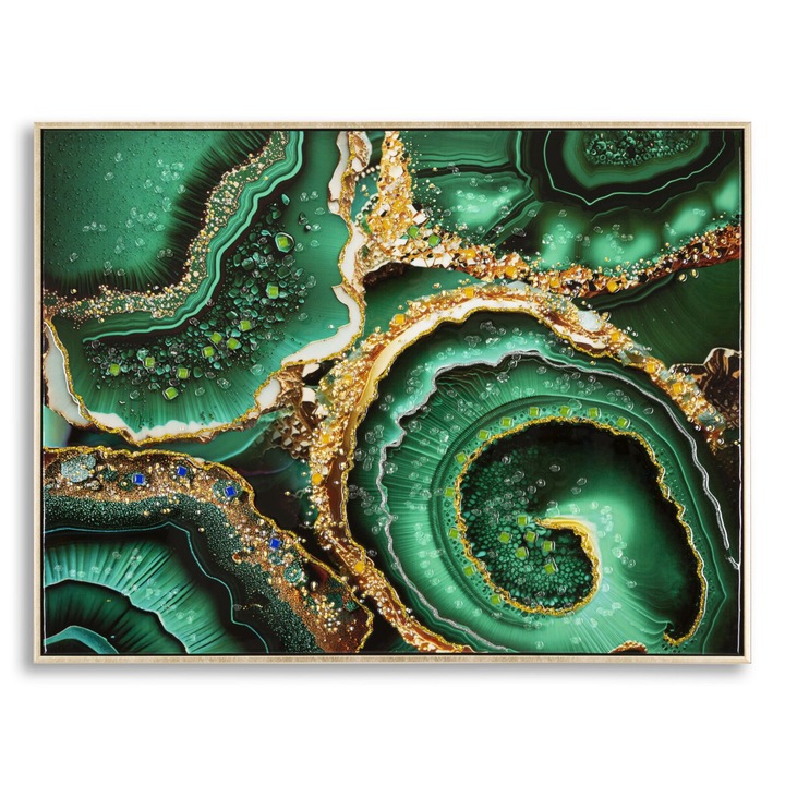 Pictura pe panza cu rama, Mauro Ferretti, 82x4x62cm, detalii reliefate, rama metalica aurie