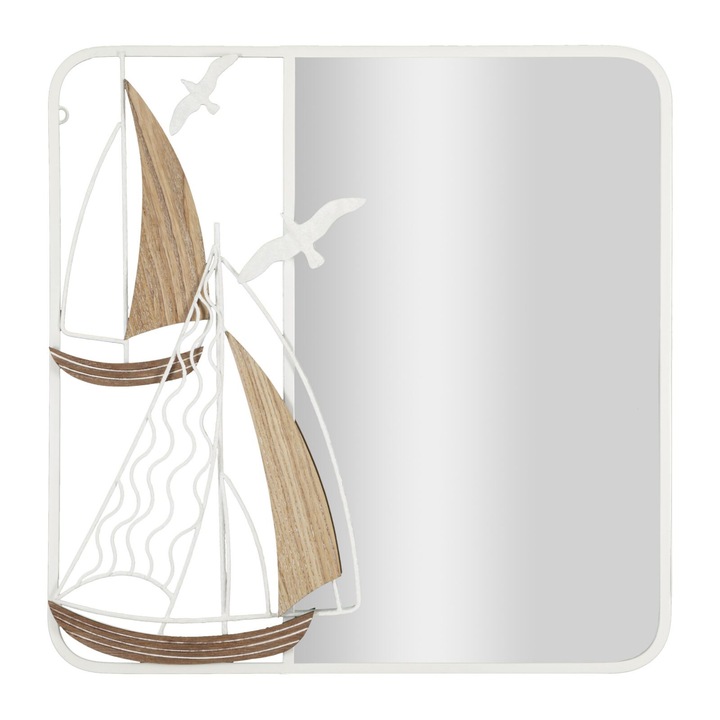 Fali tükör, Mauro Ferretti, Adria modell, 60x4,4x60cm, fém keret, fehér, fa betétekkel