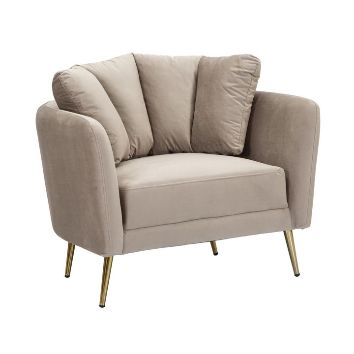 Mauro Ferretti szürke fotel, 4 párna, arany fém lábak, 88x77x74 cm