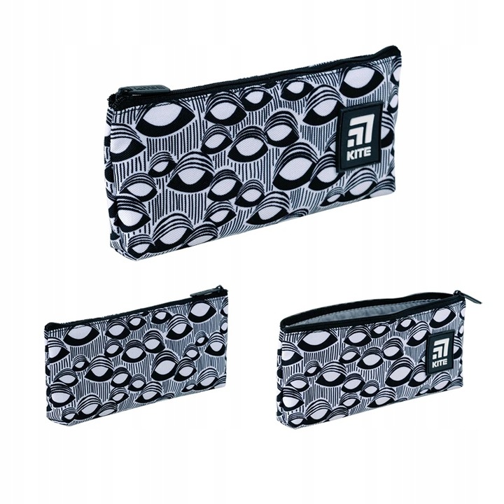 Penar, design abstract, Kite K24-680-8, poliester, 1 compartiment, negru/alb, 3.5x8x19.5cm