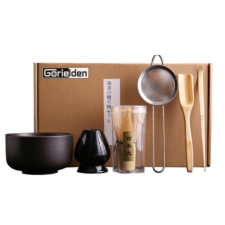 Японски комплект за чай Matcha 6Pcs, антично кафяво