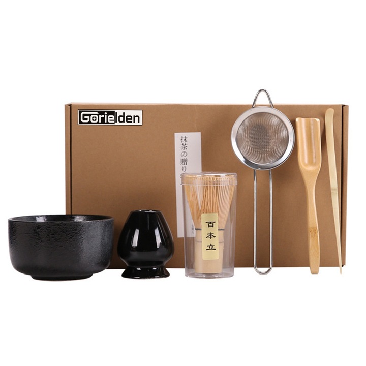 Японски комплект за чай Matcha 6 бр., шоколад, керамика/бамбук