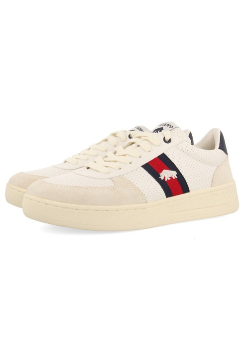 Gioseppo, Pantofi cu platforma de piele intoarsa ecologica si material textil, Bej deschis, Bleumarin, 45