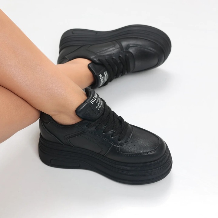 Sneakers dama cu platforma Negri din Piele Ecologica Arnola, Negru, 36