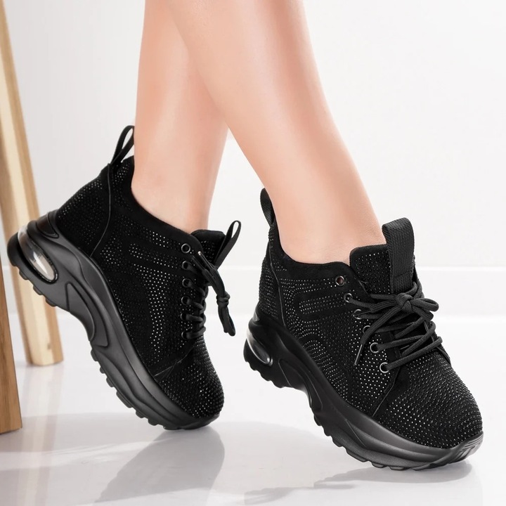 Sneakers dama cu Platforma Negri din Piele Ecologica Intoarsa Voyas, Negru