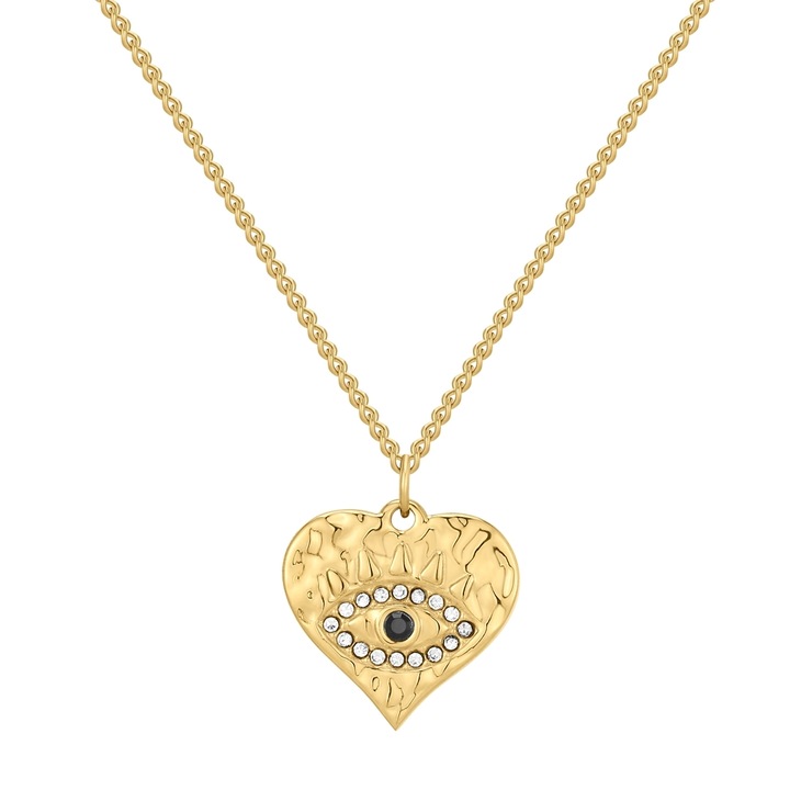 Eastside, Colier placat cu aur de 14K cu pandantiv inima si ochi, Auriu