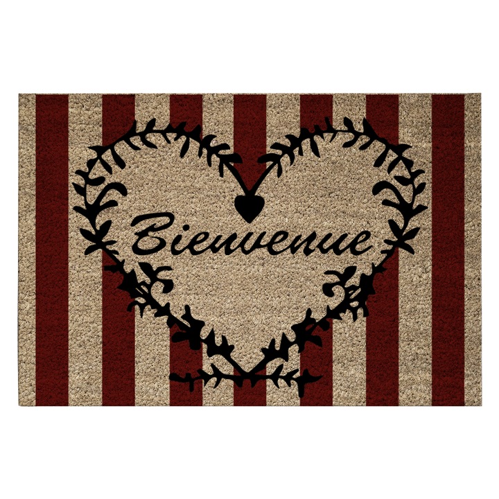 Covoras Intrare Dreptunghiular, Cocco Stamp, 40x70 Cm, Fibra Naturala De Cocos, Suprafata Antiderapanta Pentru Siguranta, Model Bienvenue, Curata Eficient Murdaria De Pe Incaltaminte, Ideal Pentru Usa De Exterior Sau Hol, Rezistent La Uzura, Maro