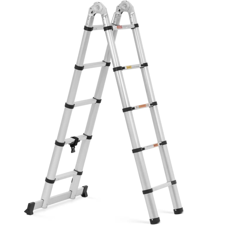 Scara telescopica din aluminiu, 12 trepte, 0.85-3.8 m, argintiu