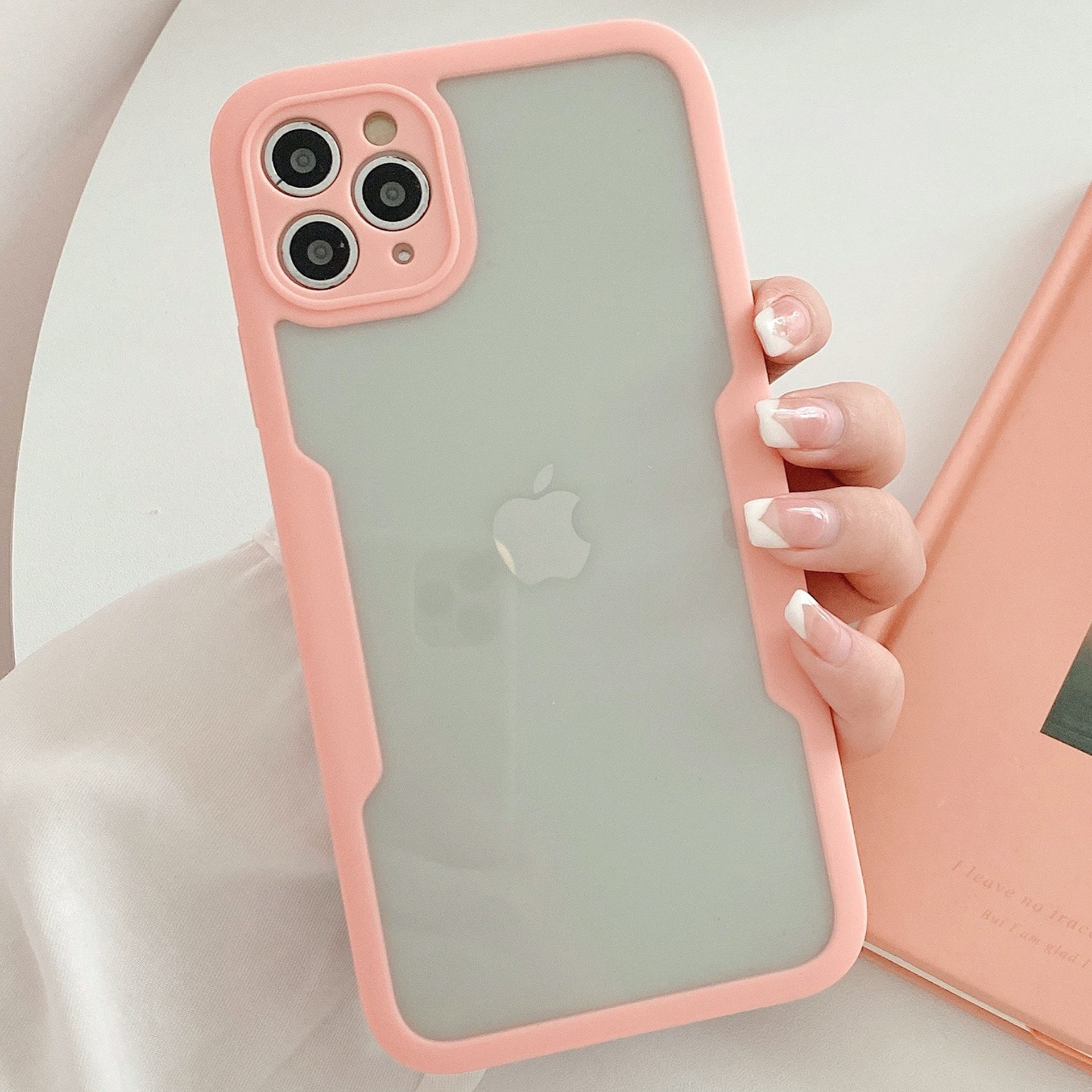 Husa Max Defence pentru iPhone 12, Bumper Roz, Fata Dubla Transparenta, Protectie Antisoc Full 360 ( fata, spate, margini ), By Fitilomania