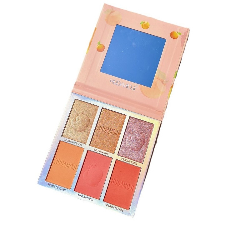 Hudamoji pirosító és highlighter paletta, 6 árnyalat, natúr hatás