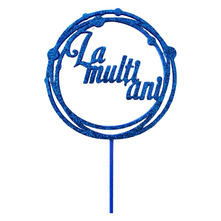 Декорация за торта, "HAPPY BIRTHDAY", прекрасен дневен топер, вашият специален ден 19, 2 x 12 см Син с блясък