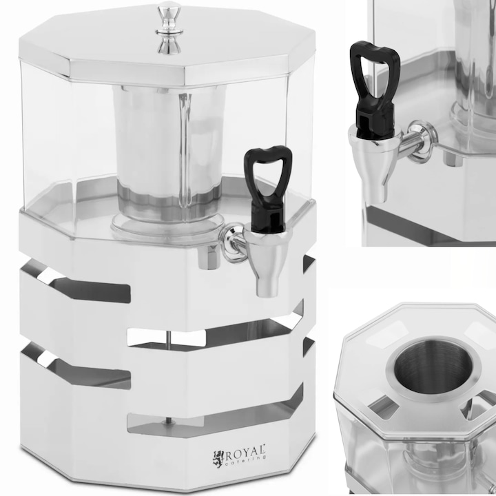 Dispenser pentru sucuri Royal Catering, 4 l, inox, cu sistem de racire, transparent