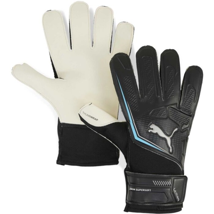 Вратарски ръкавици Puma Ultra Play RC Black-Bright Aqua, Размер 7, Черен/Син