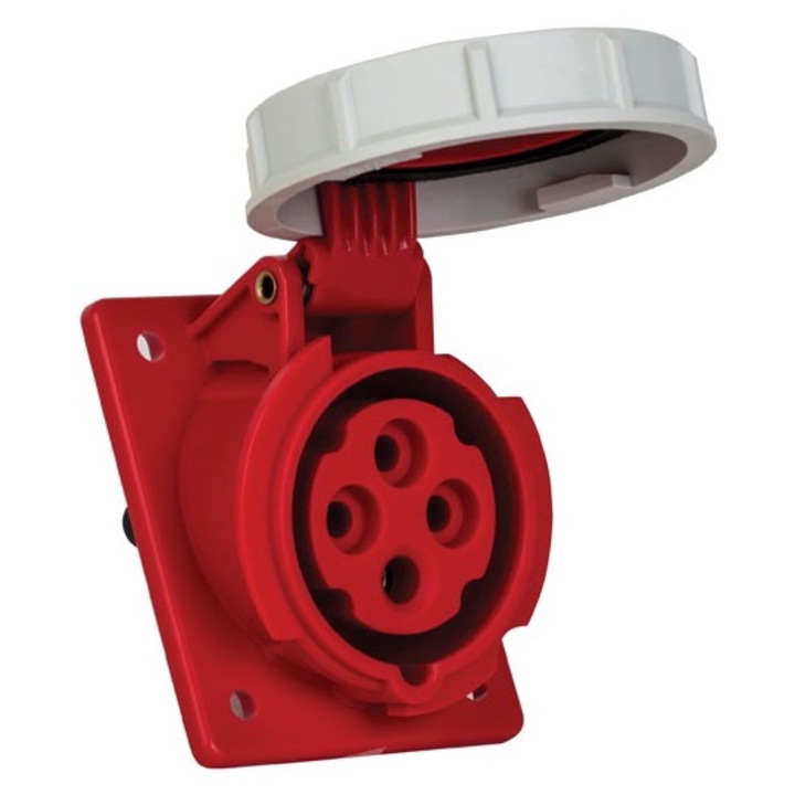 Priza trifazica 4 poli 16A 3P+E 6h incastrata oblica ST CEE 380V IP67