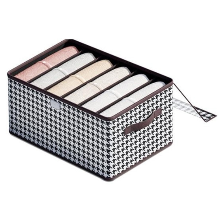 Cutie Depozitare, Capac Transparent, Model in Carouri, Model Mic, Maro, Stef's Cat