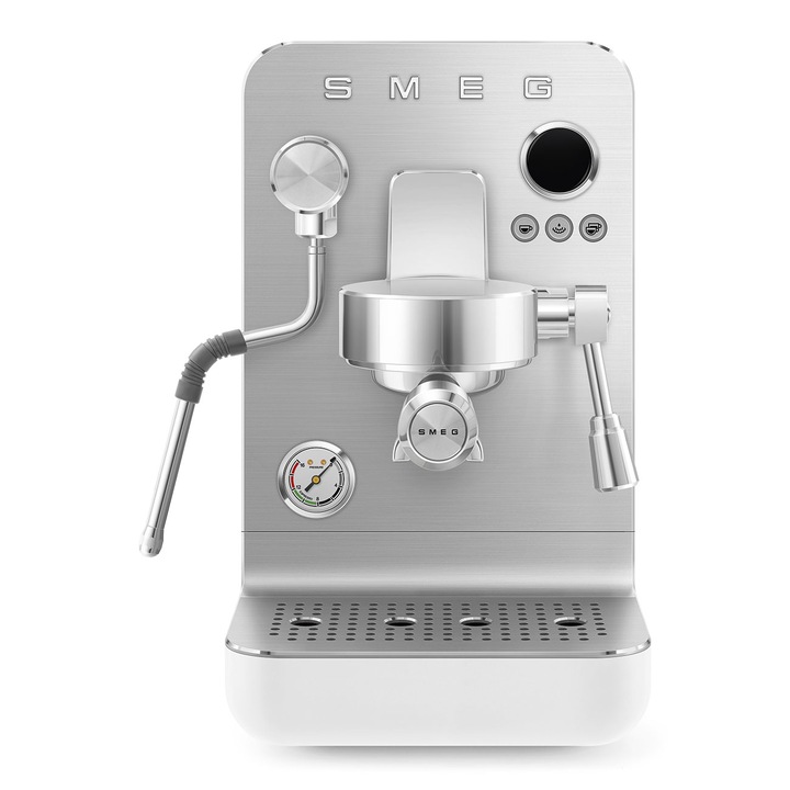Espressor manual Smeg Mini Pro EMC02WHMEU, 1650 W, 15 bar, Rezervor 1.7 l, Alb