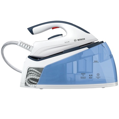 Statie de calcat Bosch TDS2140, 2400W, Talpa Palladium-Glissee, 4.5 bari, 220g/min, 1.5L, I-Temp, Calc'nClean Easy, Alb/Albastru