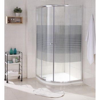 Paravan dus semirotund Belform Grid, usi culisante, profi cromat, sticla securizata, 90x90 cm Paravan dus semirotund Belform Grid, usi culisante, profi cromat, sticla securizata, 90x90 cm