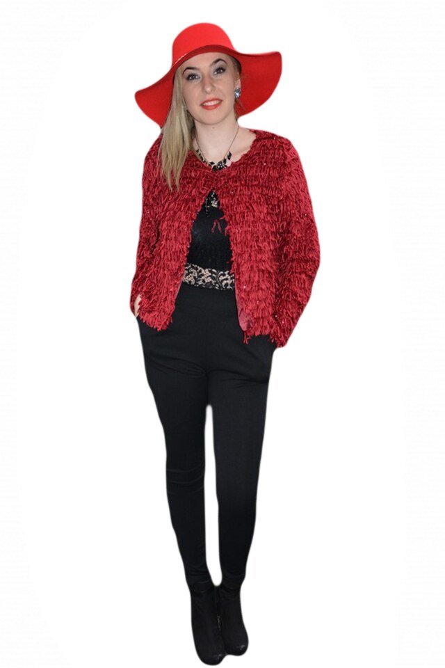 Bolero de ocazie, din blanita, D&J Exclusive, Visiniu