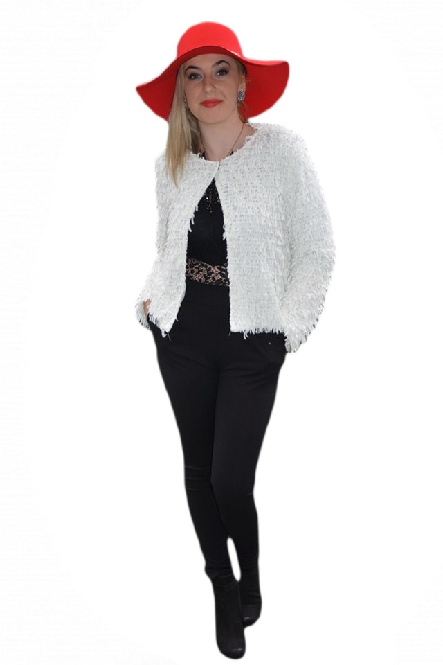 Bolero de ocazie, din blanita, D&J Exclusive, Alb