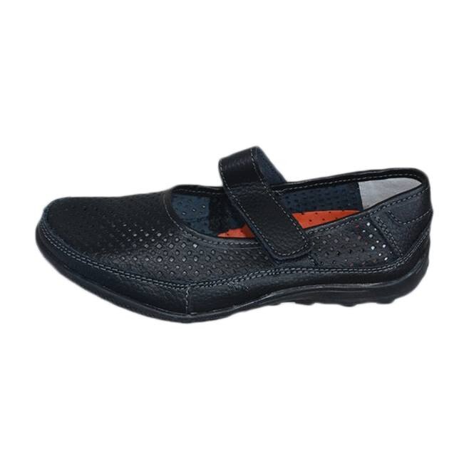 Balerini cu bareta, model cu perforatii simetrice, D&J Exclusive, Negru
