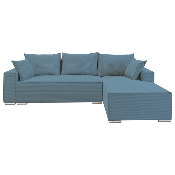 Coltar extensibil Lincoln mini dreapta, cu lada de depozitare, 280*185*102 cm, albastru deschis, 70N