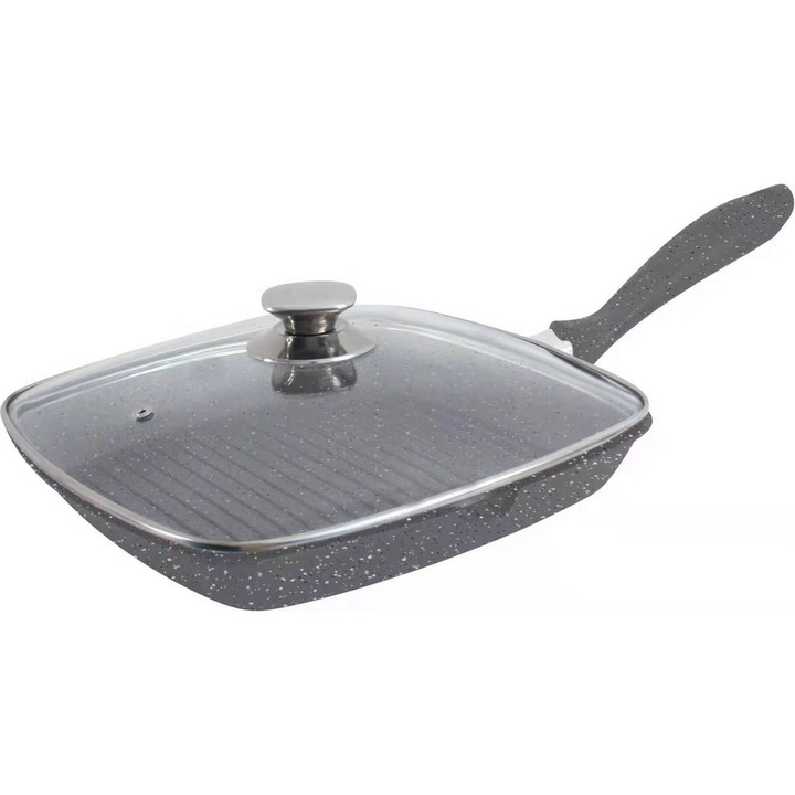 Tigaie Tip Gratar cu Capac Sticla si Maner 28 cm