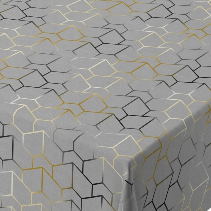 Terítő, "Invitta", 140x240 cm, szürke geometrikus, foltálló, digitális nyomtatás