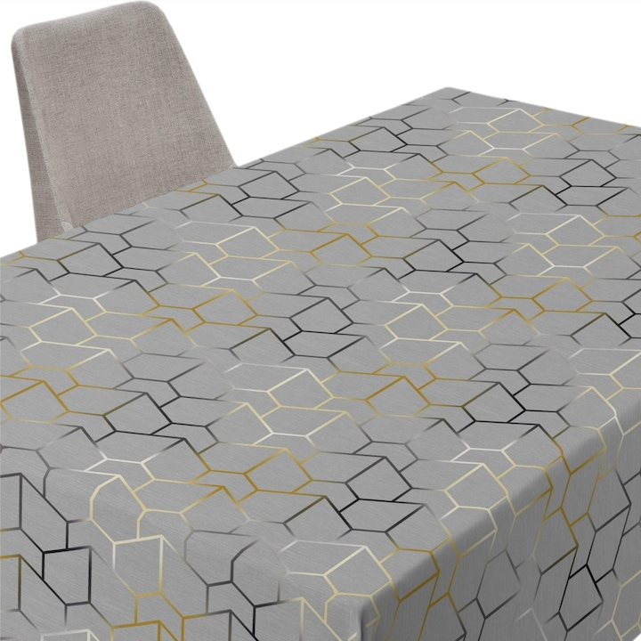 Terítő, invitta, 140x220 cm, szürke geometriai, foltálló, digitális nyomtatás