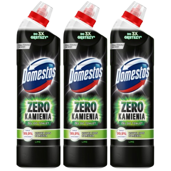 Dezinfectant pentru toaleta, Domestos Zero Lime, anticalcar, gel de toaleta, 3buc x 750ml
