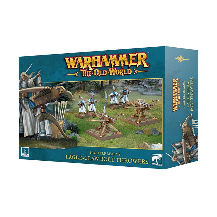 Extensie de joc Warhammer The Old World, Eagle Claw Bolt Throwers High Elf Realms, Games Workshop, 70 piese, gri