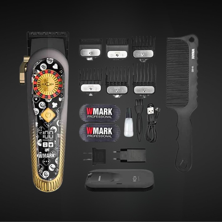 BIRAI ROULETTE Professzionális hajvágó, 9000 fordulat/perc motor, DLC titán pengék, vezeték nélküli és USB töltés, LED kijelző, vízálló, 300 perc üzemidő, ergonómikus, ideális fodrászokhoz és szalonokhoz, fekete