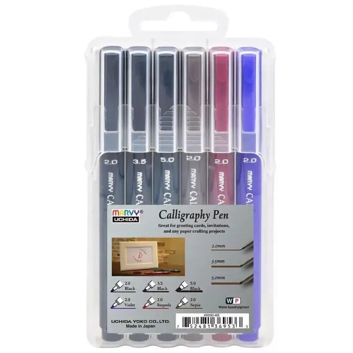 Marvy kalligráfia tollak, 6 db, 2,0 mm, 3,5 mm, 5,0 mm, többszínű