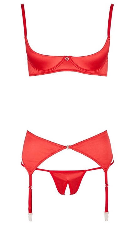Cottelli szexi fehérnemű szett, piros, 3 részes, poliamid, melltartó állítható pántokkal, M INTL